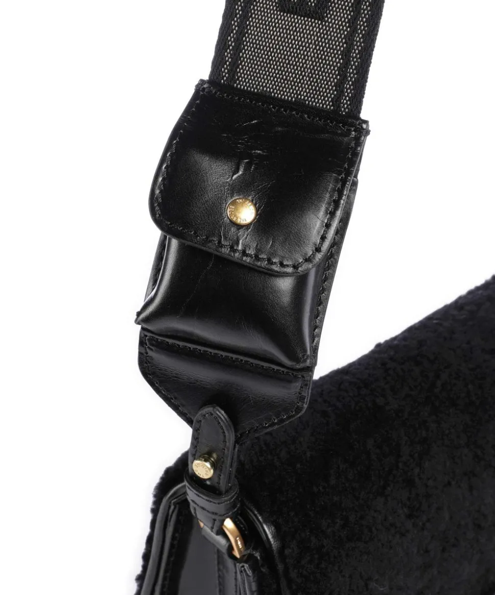 Lucrezia Wow Umhängetasche fein genarbtes Rindsleder, Fell schwarz