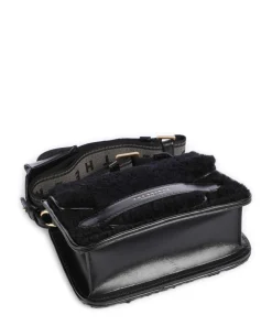 Lucrezia Wow Umhängetasche fein genarbtes Rindsleder, Fell schwarz