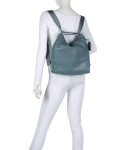 Mellow Leather Rucksack-Tasche genarbtes Kalbsleder blaugrau