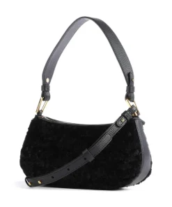 Merveille Astrakan Schultertasche genarbtes Rindsleder, Kunstfell schwarz