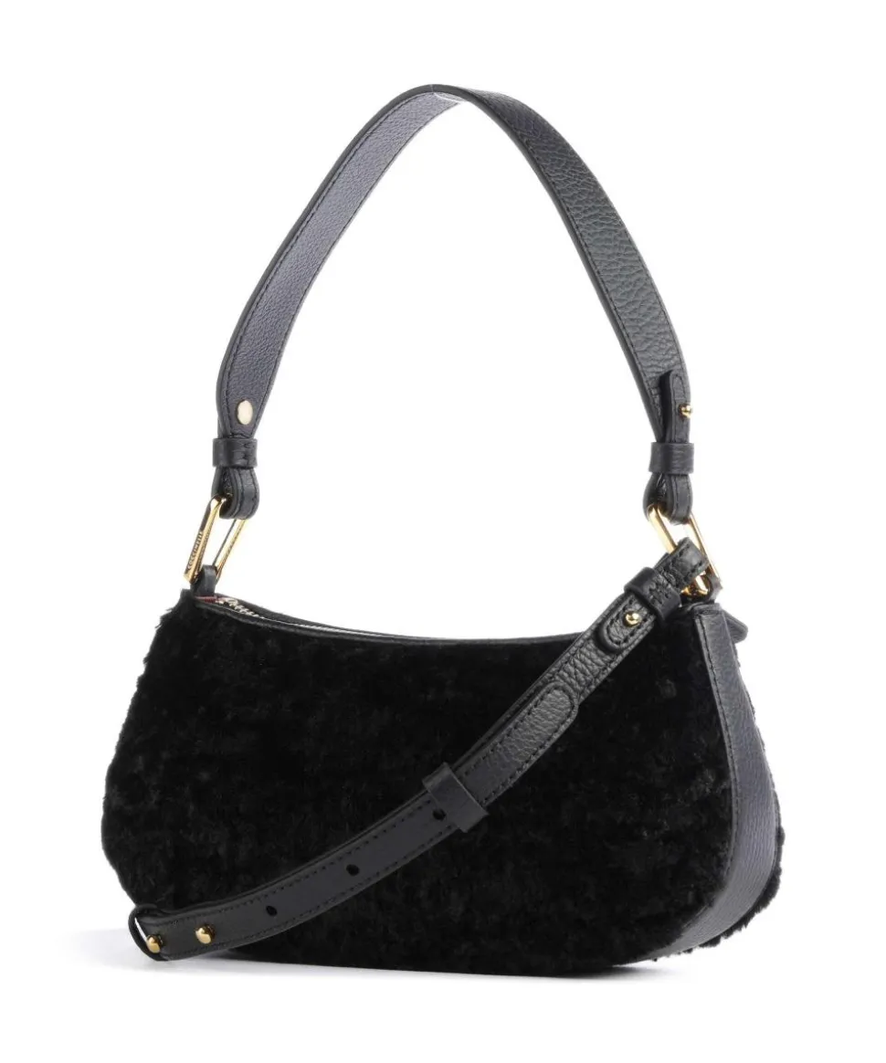 Merveille Astrakan Schultertasche genarbtes Rindsleder, Kunstfell schwarz