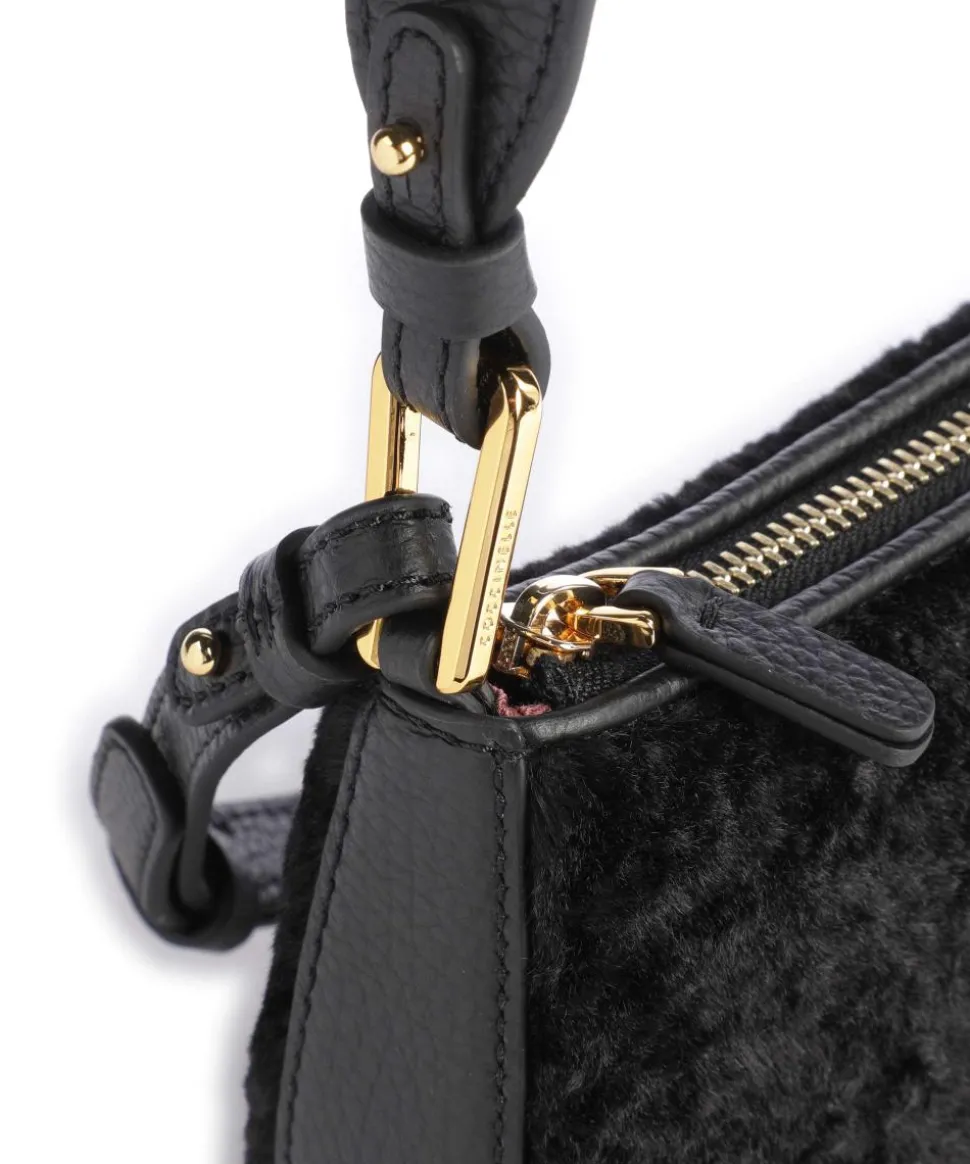 Merveille Astrakan Schultertasche genarbtes Rindsleder, Kunstfell schwarz