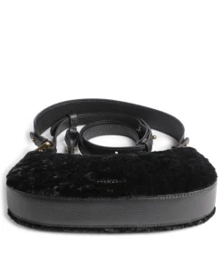 Merveille Astrakan Schultertasche genarbtes Rindsleder, Kunstfell schwarz