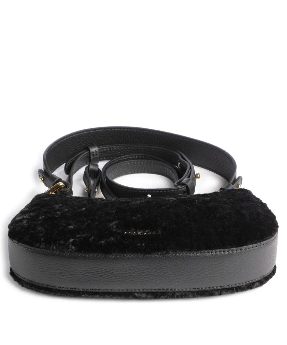 Merveille Astrakan Schultertasche genarbtes Rindsleder, Kunstfell schwarz