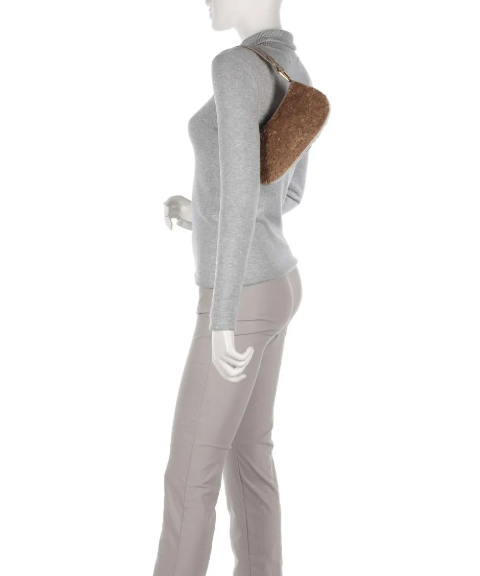 Merveille Astrakan Schultertasche genarbtes Rindsleder, Kunstfell taupe