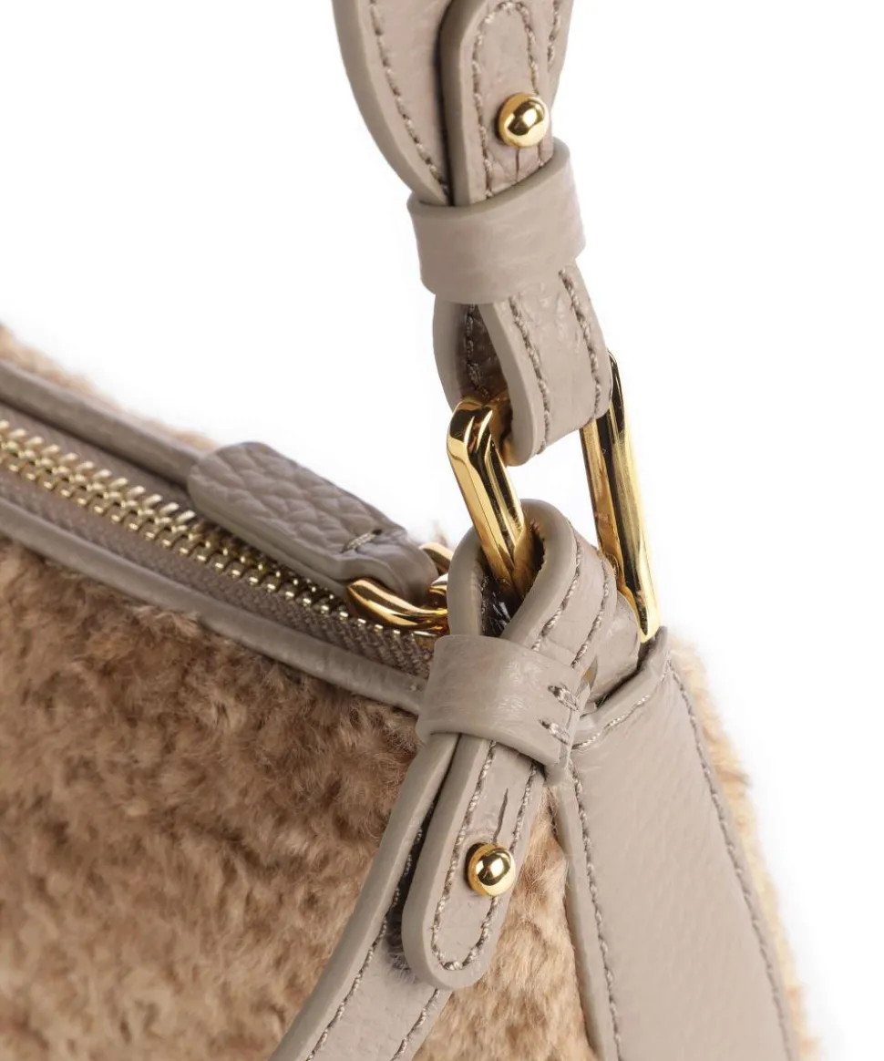 Merveille Astrakan Schultertasche genarbtes Rindsleder, Kunstfell taupe
