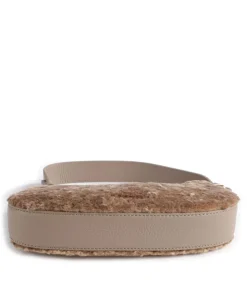 Merveille Astrakan Schultertasche genarbtes Rindsleder, Kunstfell taupe