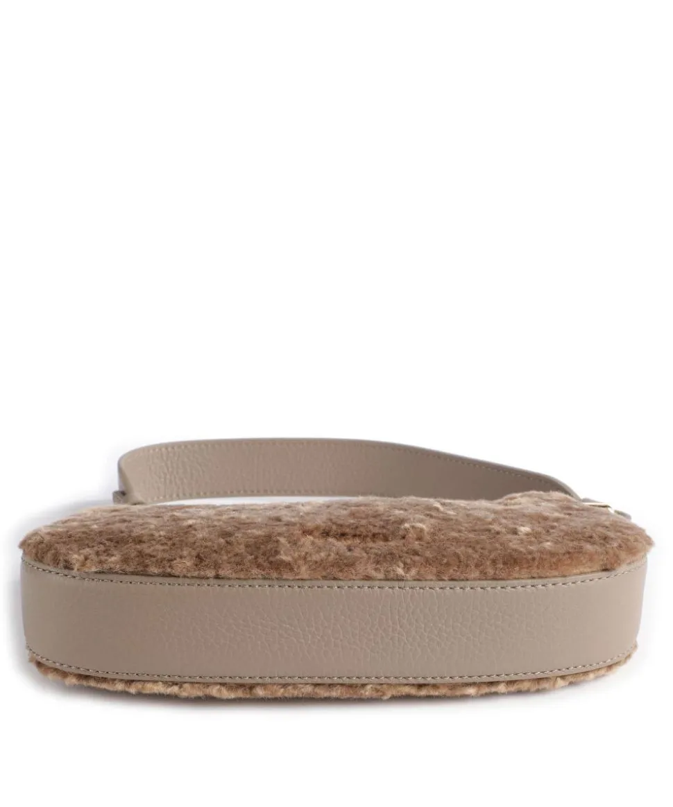 Merveille Astrakan Schultertasche genarbtes Rindsleder, Kunstfell taupe