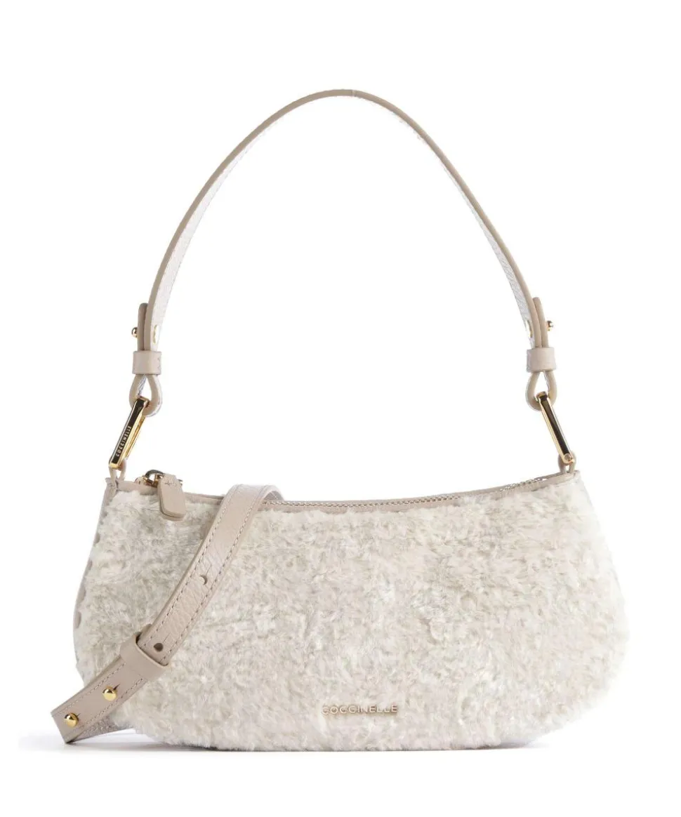 Merveille Astrakan Schultertasche genarbtes Rindsleder, Kunstfell natur