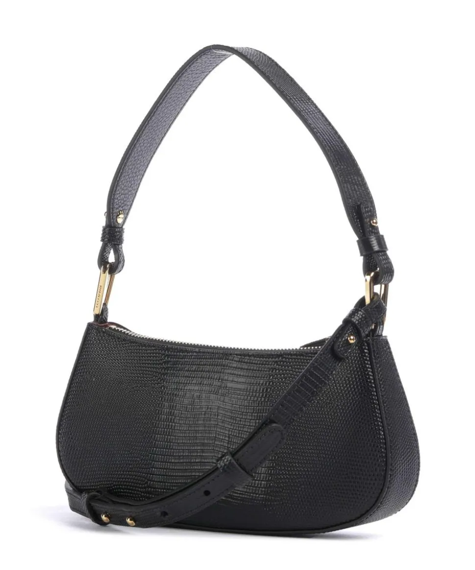 Merveille Lizard Schultertasche geprägtes Rindsleder schwarz