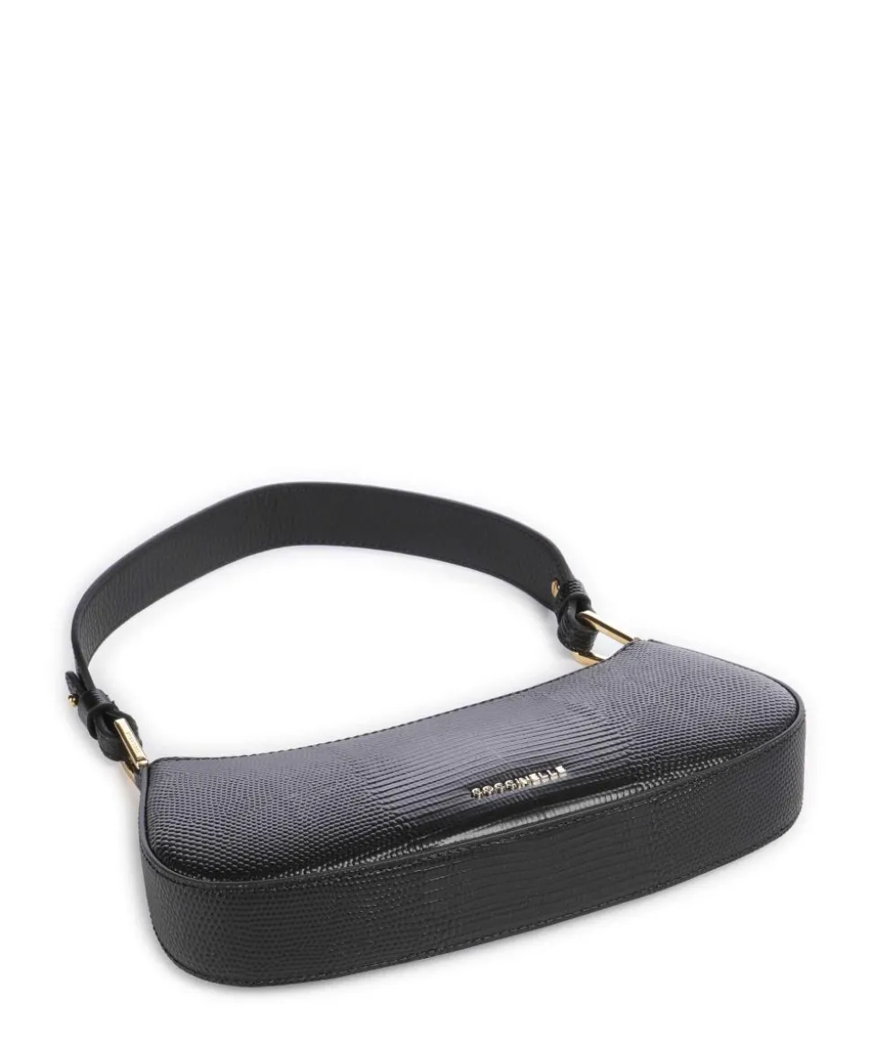 Merveille Lizard Schultertasche geprägtes Rindsleder schwarz