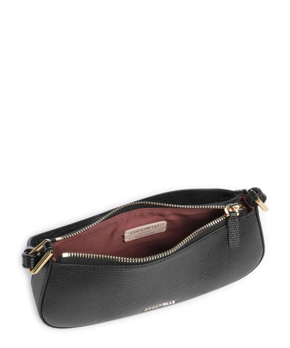 Merveille Lizard Schultertasche geprägtes Rindsleder schwarz