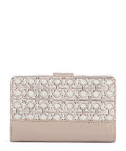 Metallic Monogram Geldbörse Canvas, genarbtes Leder weiß