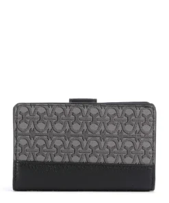 Metallic Monogram Geldbörse Canvas, genarbtes Leder grau/schwarz