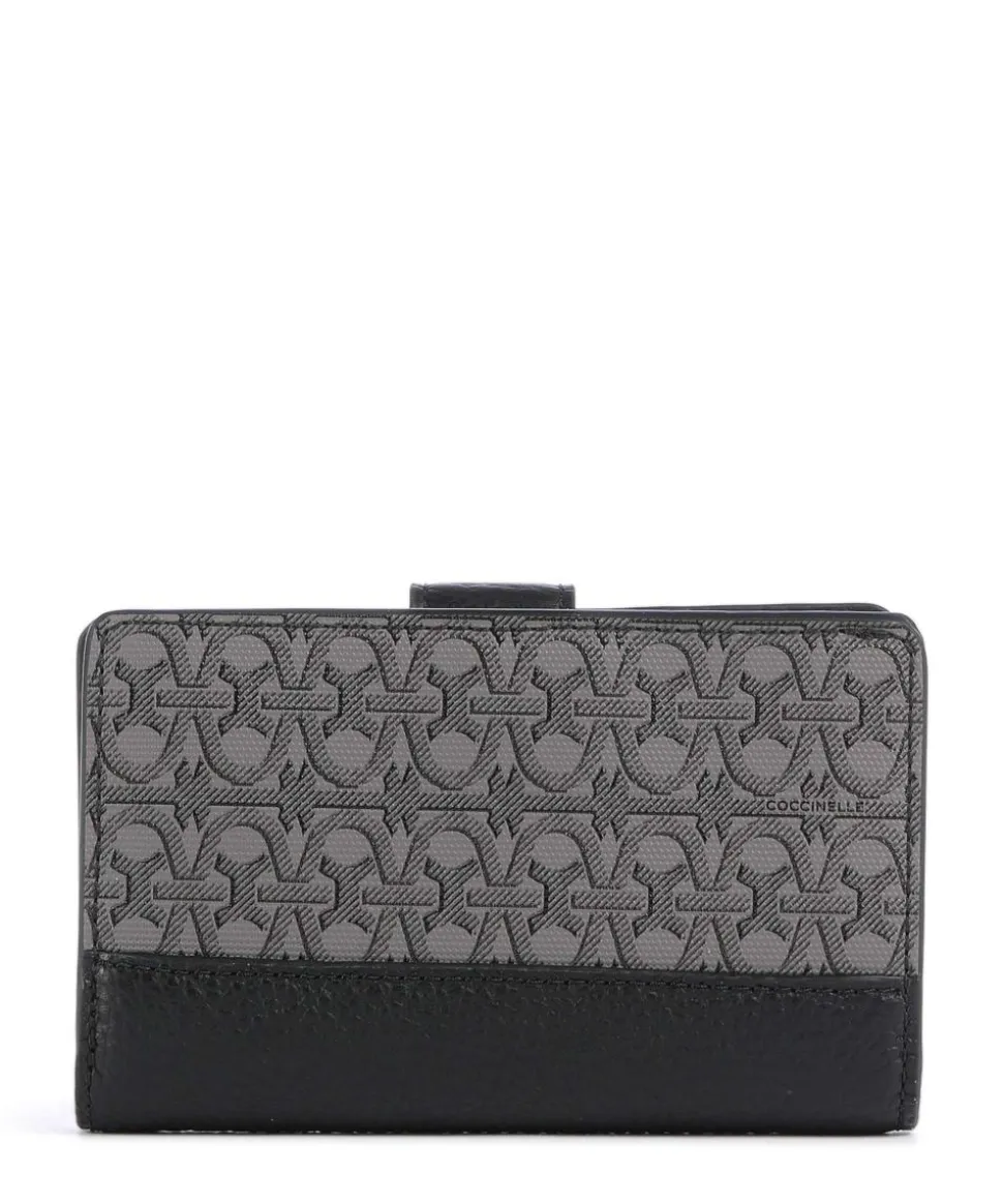 Metallic Monogram Geldbörse Canvas, genarbtes Leder grau/schwarz