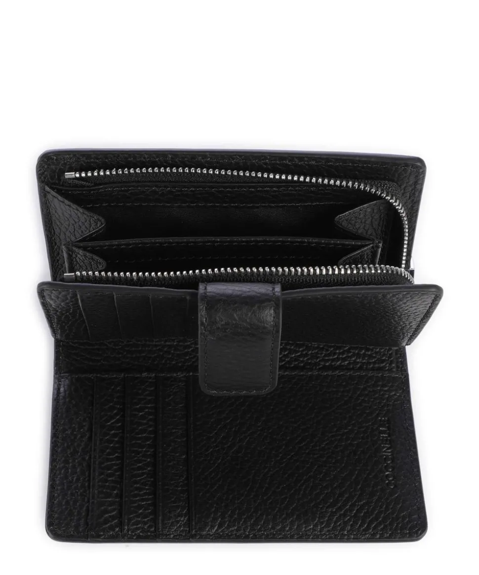 Metallic Monogram Geldbörse Canvas, genarbtes Leder grau/schwarz