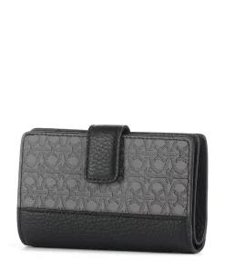 Metallic Monogram Geldbörse Canvas, genarbtes Leder grau/schwarz