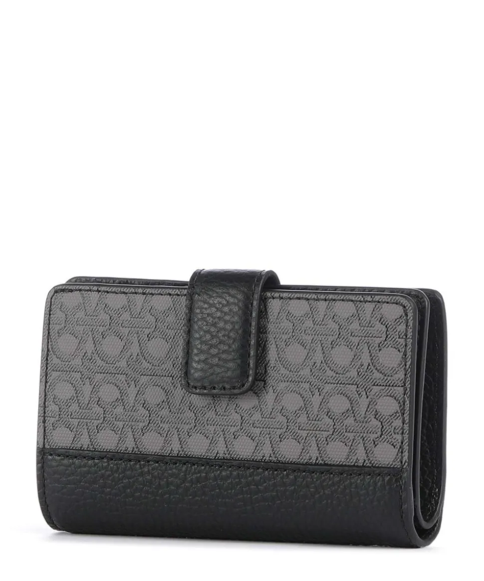 Metallic Monogram Geldbörse Canvas, genarbtes Leder grau/schwarz