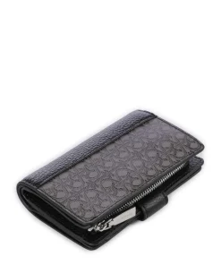 Metallic Monogram Geldbörse Canvas, genarbtes Leder grau/schwarz