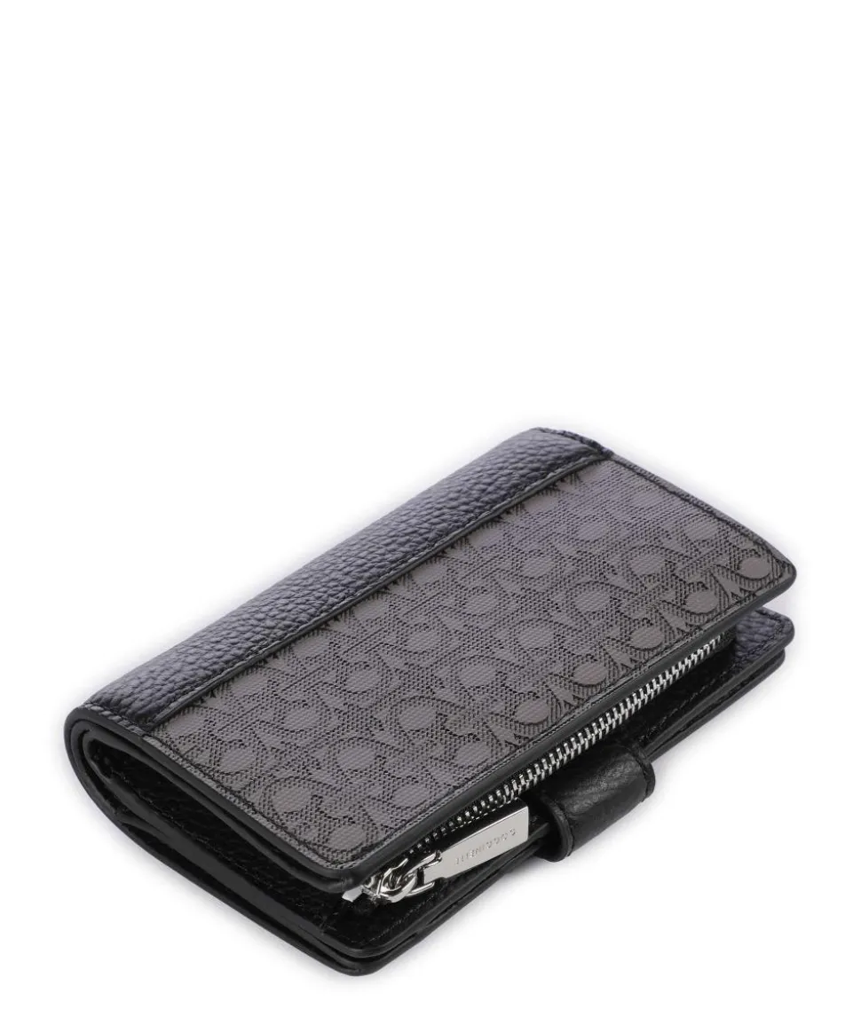 Metallic Monogram Geldbörse Canvas, genarbtes Leder grau/schwarz