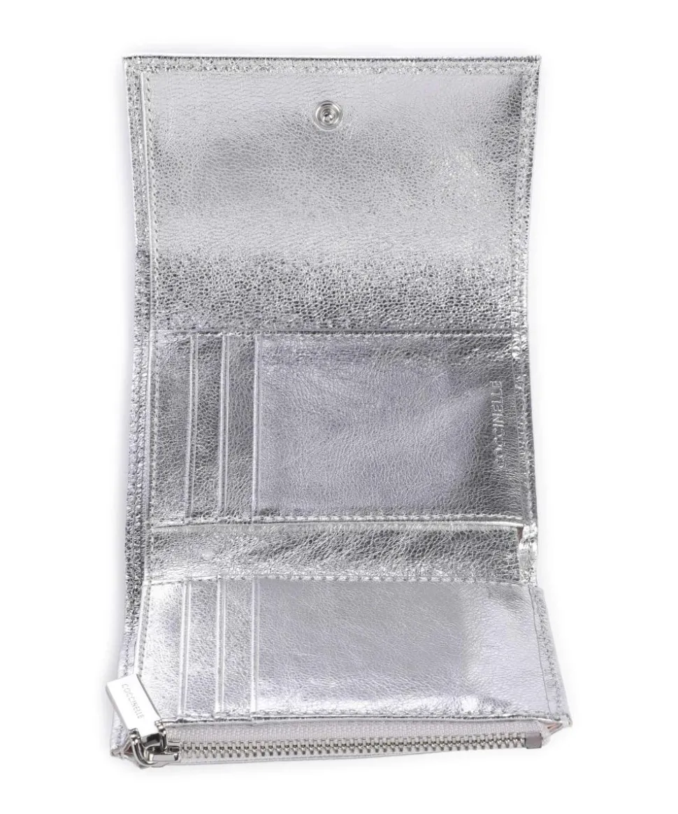 Metallic Smooth Metal Geldbörse genarbtes Leder silber