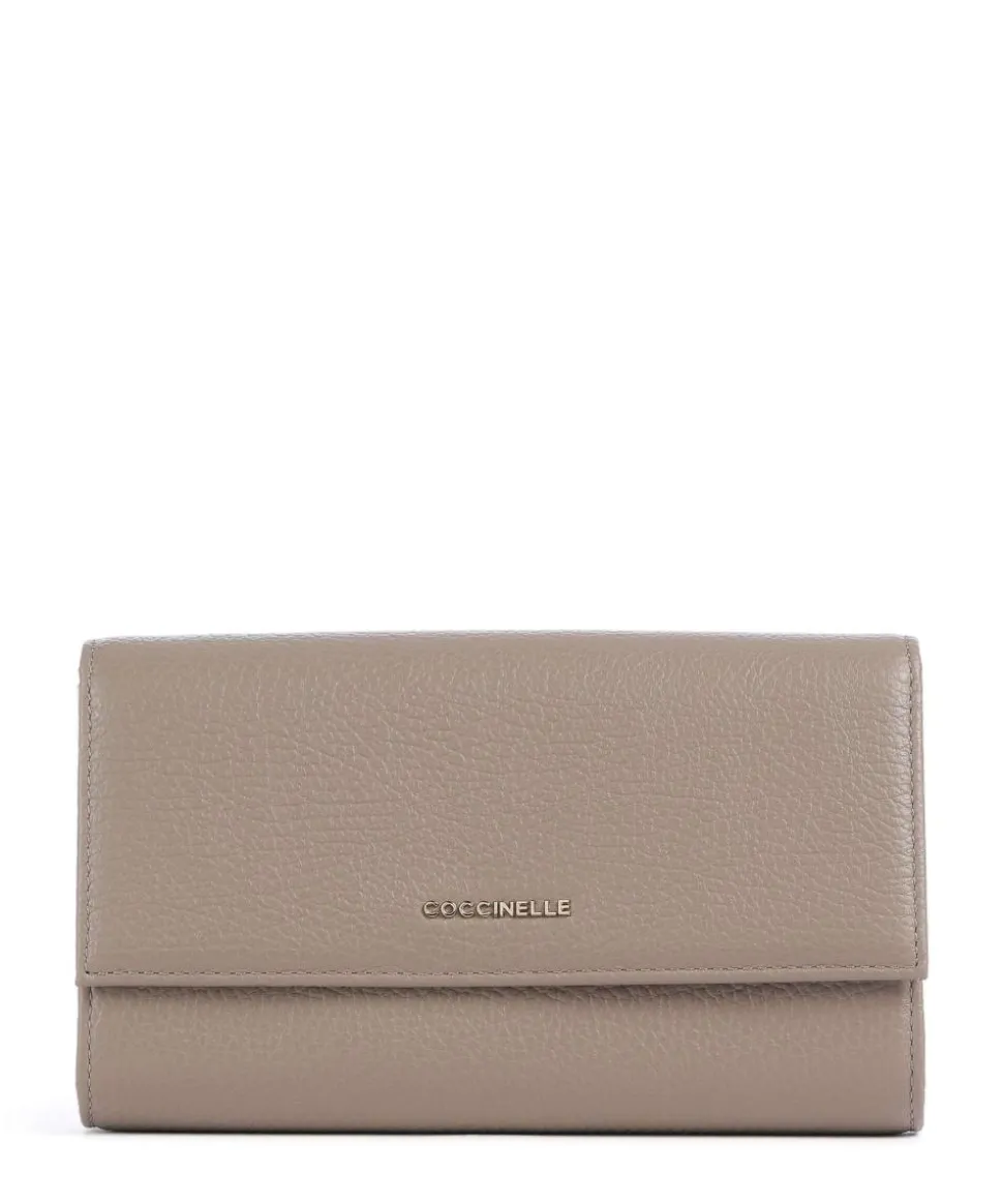 Metallic Soft Geldbörse genarbtes Leder taupe