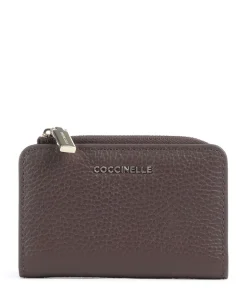 Metallic Soft Geldbörse genarbtes Leder dunkelbraun