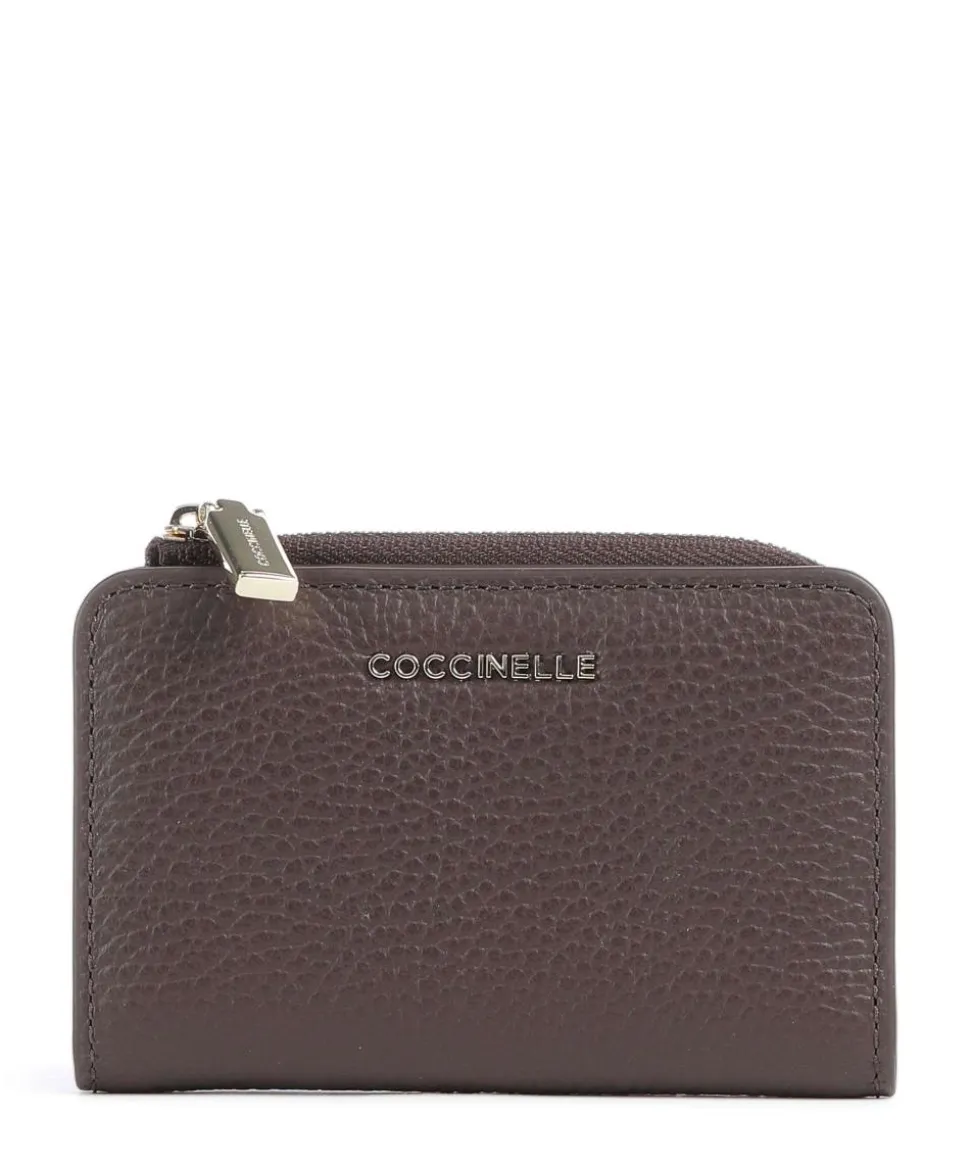 Metallic Soft Geldbörse genarbtes Leder dunkelbraun