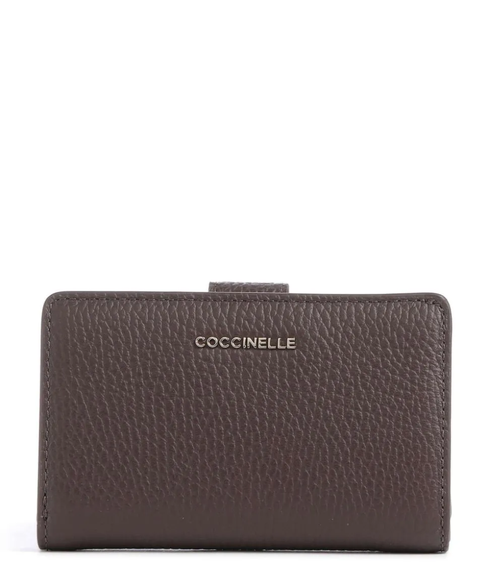 Metallic Soft Geldbörse genarbtes Rindsleder dunkelbraun