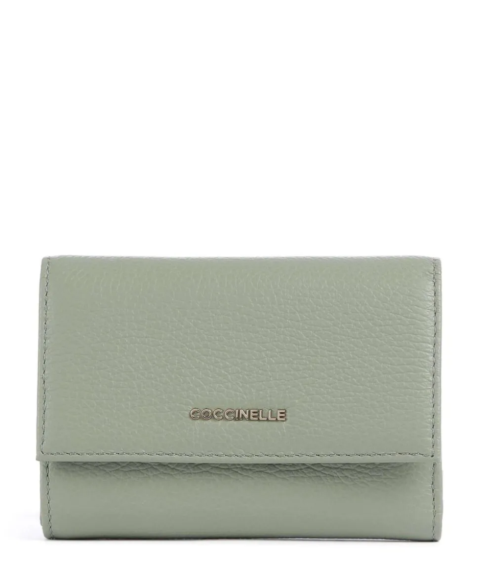 Metallic Soft Geldbörse genarbtes Leder graugrün