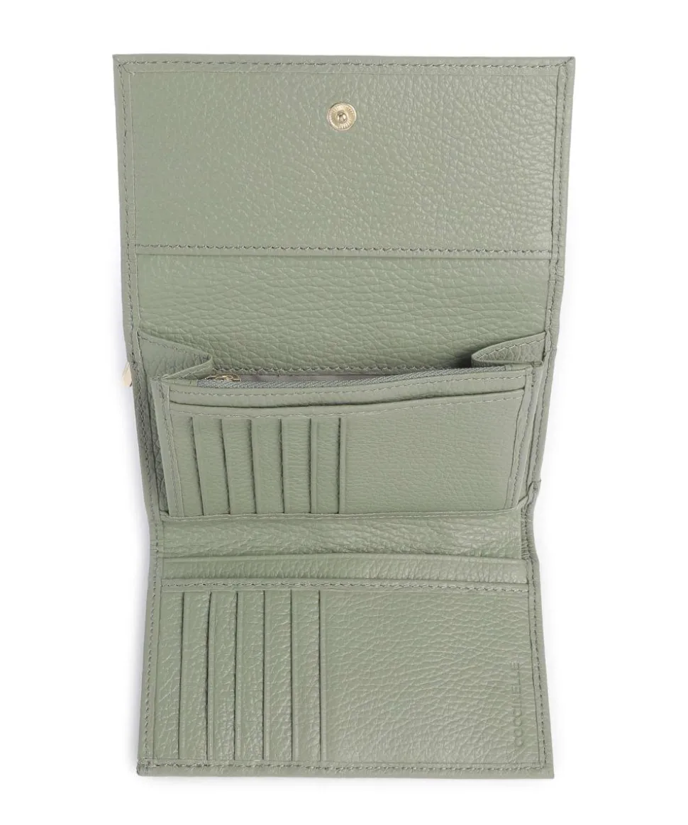 Metallic Soft Geldbörse genarbtes Leder graugrün