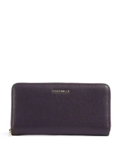 Metallic Soft Geldbörse genarbtes Leder pflaume