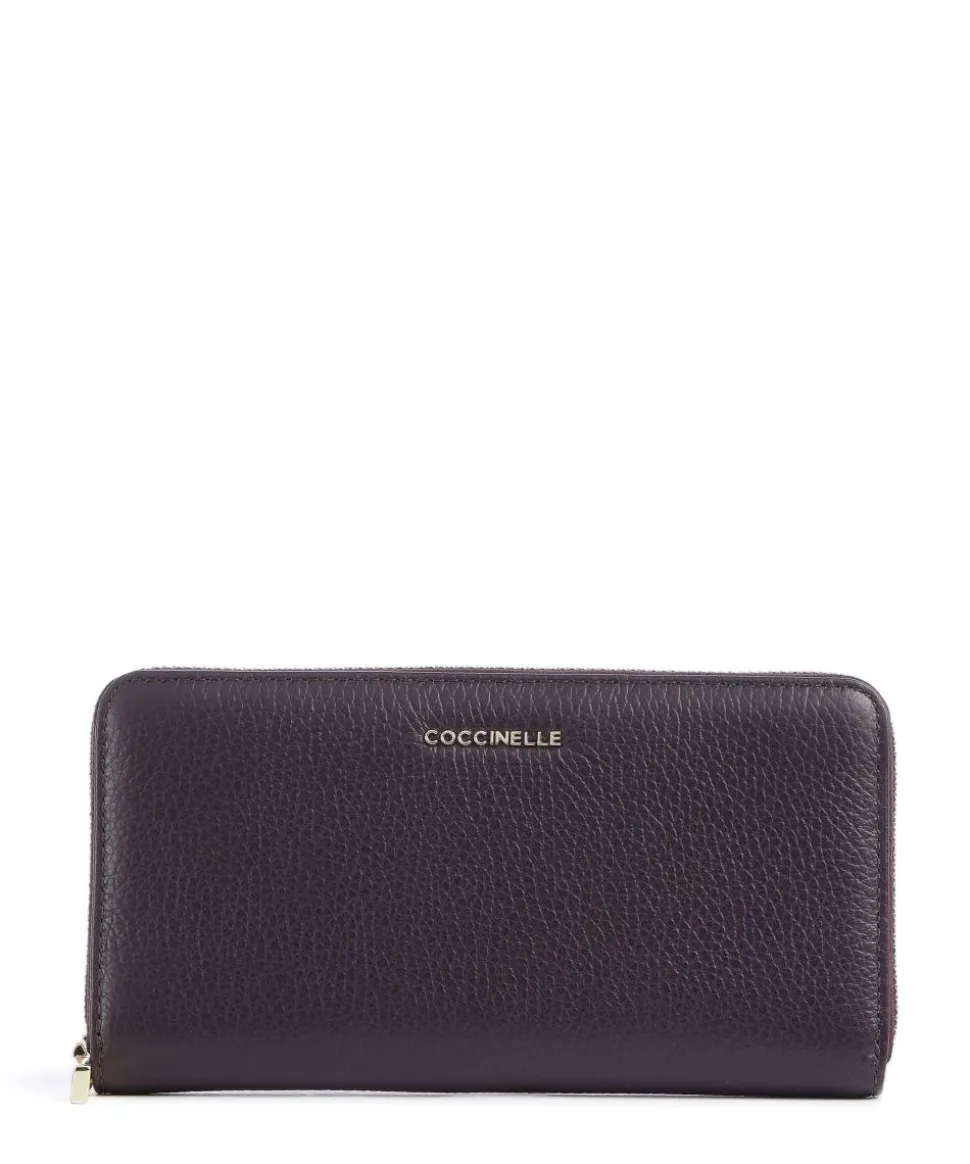 Metallic Soft Geldbörse genarbtes Leder pflaume