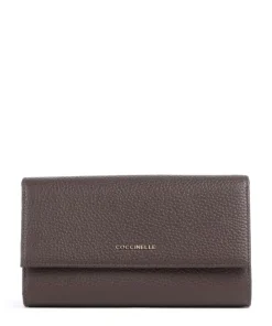 Metallic Soft Geldbörse genarbtes Leder dunkelbraun