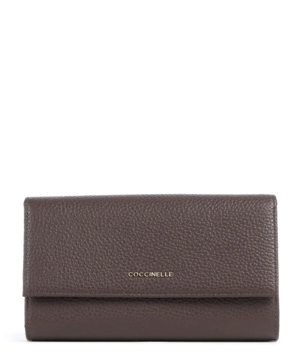 Metallic Soft Geldbörse genarbtes Leder dunkelbraun