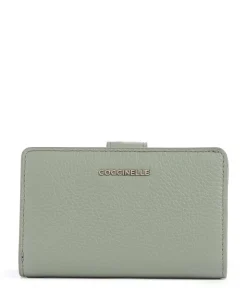 Metallic Soft Geldbörse genarbtes Rindsleder graugrün