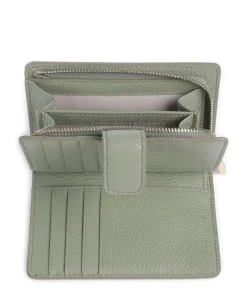 Metallic Soft Geldbörse genarbtes Rindsleder graugrün