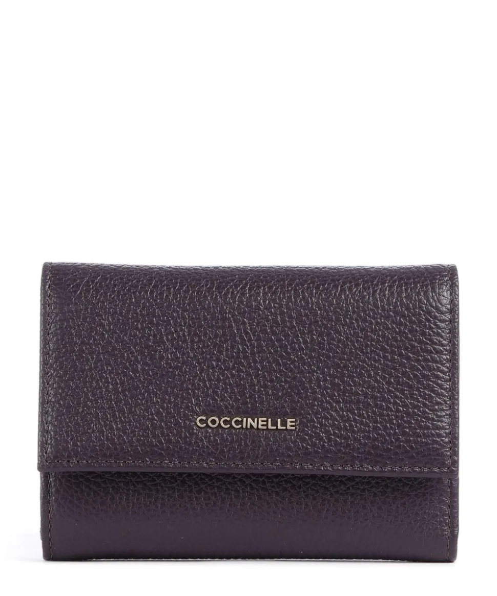 Metallic Soft Geldbörse genarbtes Leder pflaume