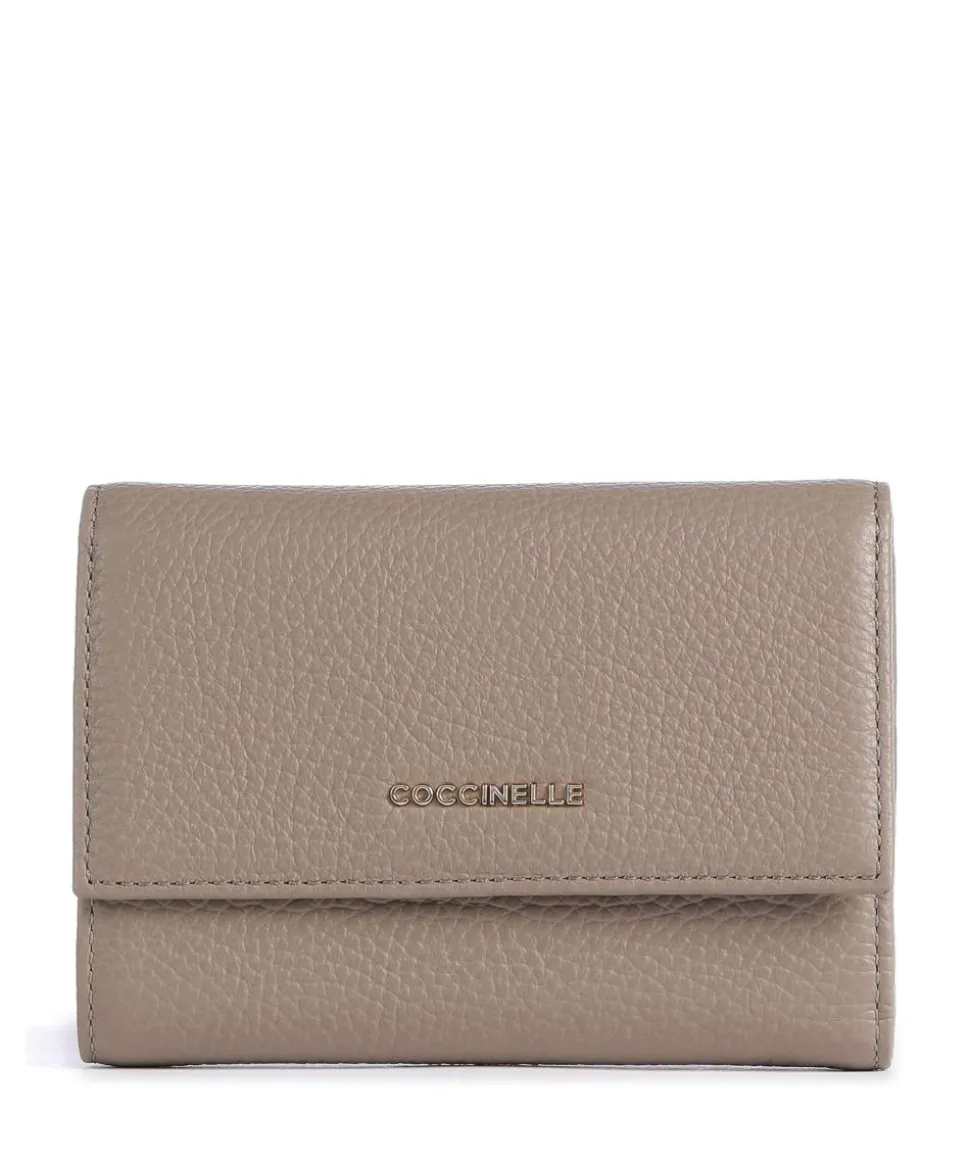 Metallic Soft Geldbörse genarbtes Leder taupe