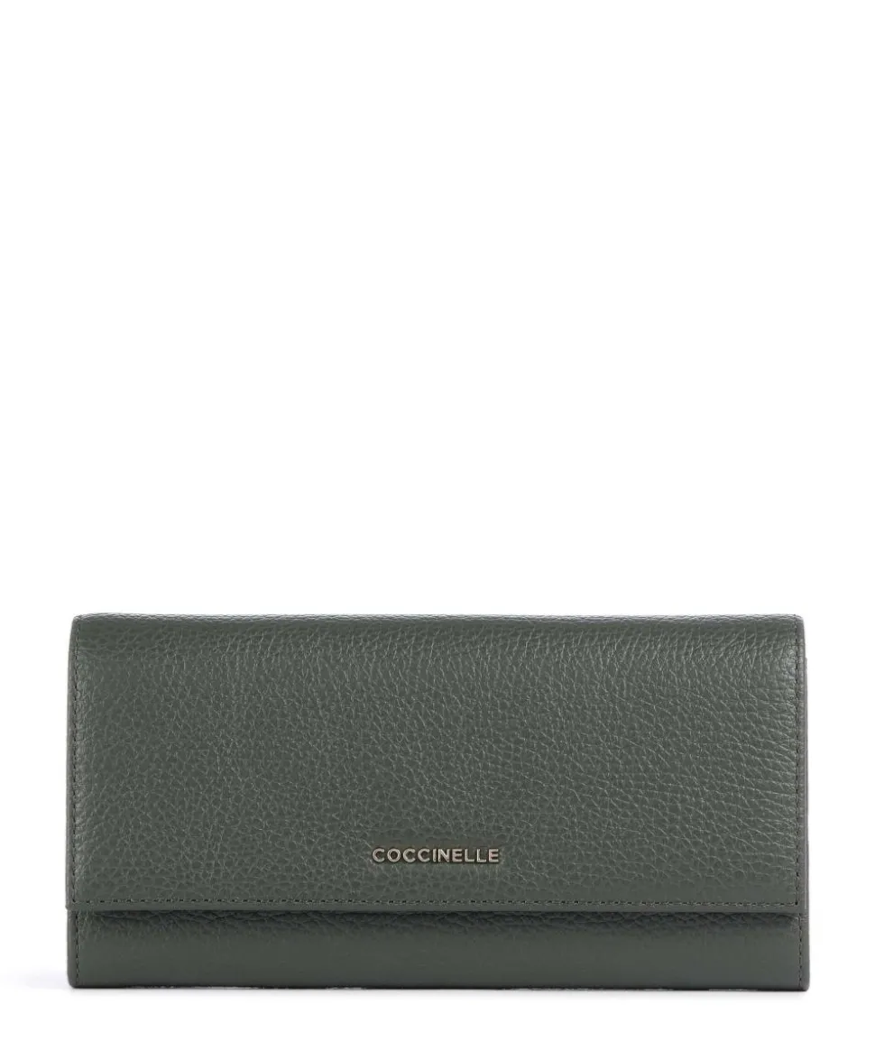 Metallic Soft Geldbörse genarbtes Leder dunkelgrün