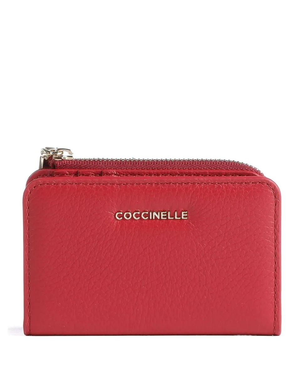 Metallic Soft Geldbörse genarbtes Leder rot