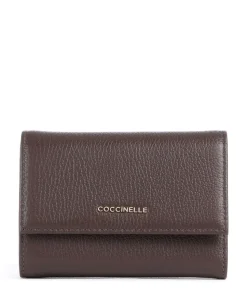 Metallic Soft Geldbörse genarbtes Leder dunkelbraun