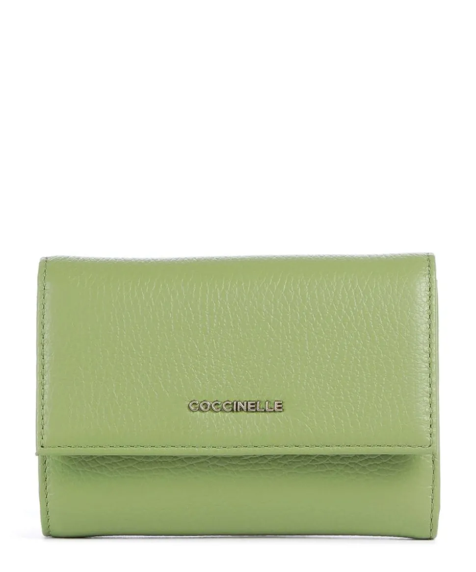 Metallic Soft Geldbörse genarbtes Leder hellgrün