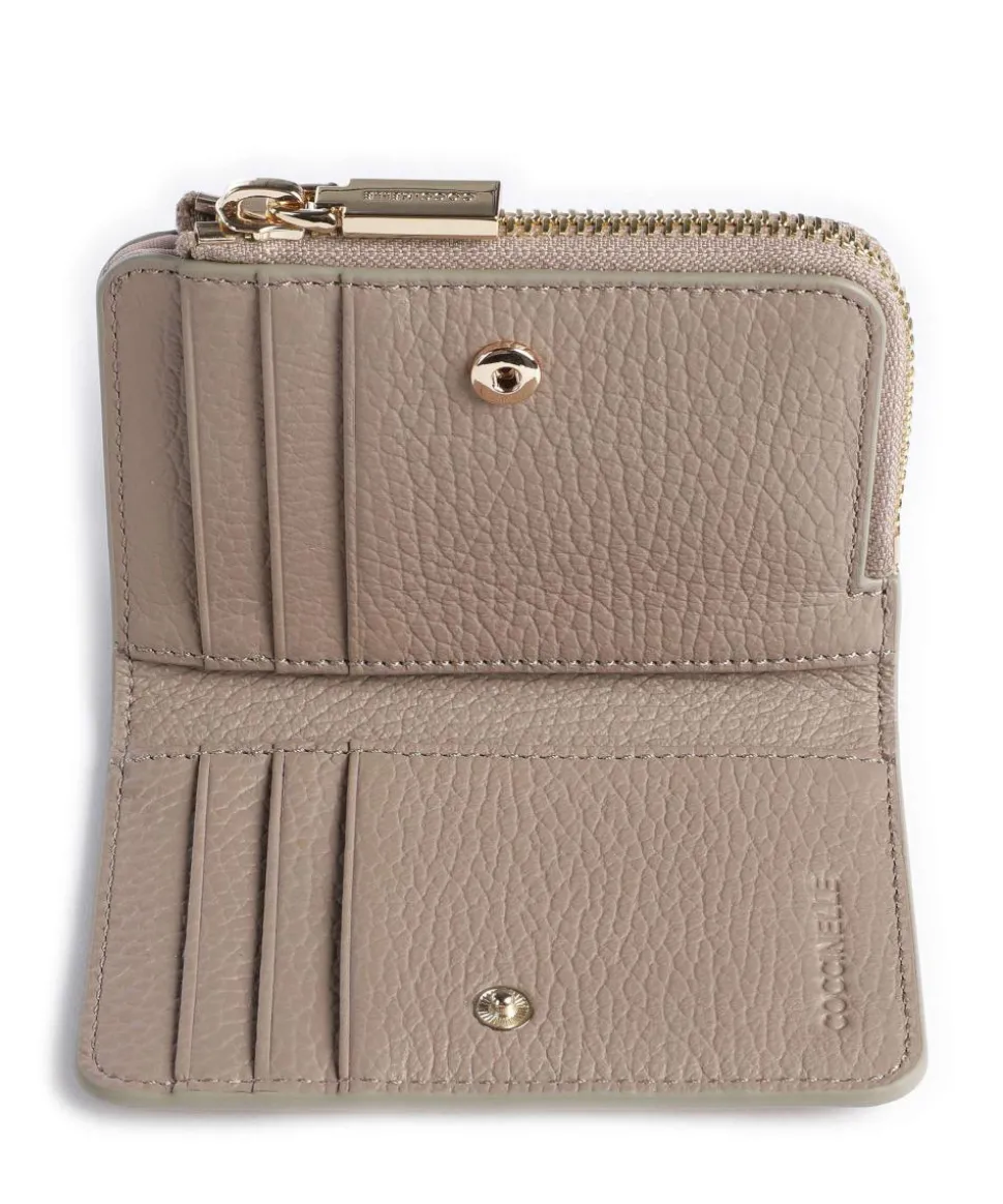 Metallic Soft Geldbörse genarbtes Leder taupe