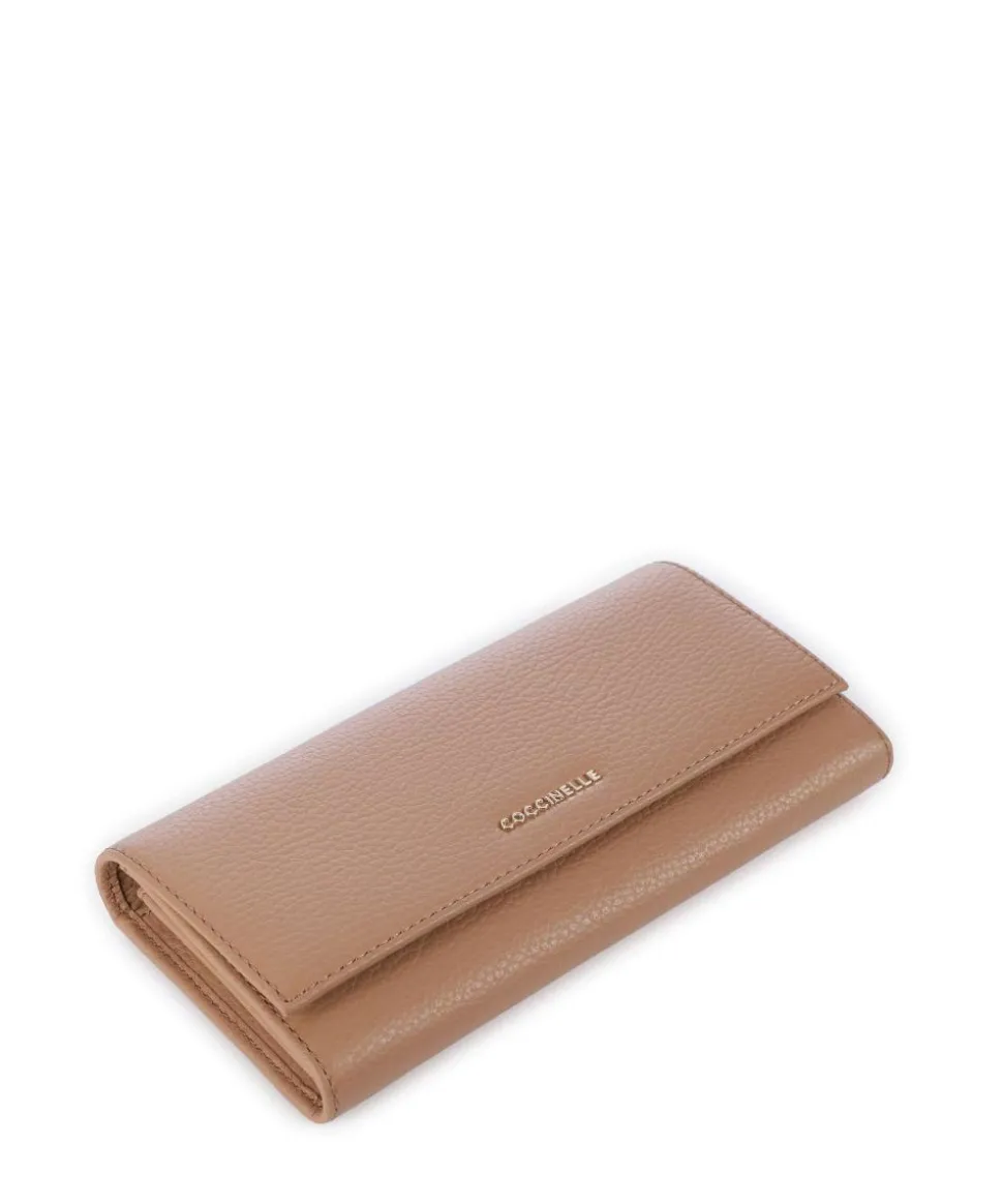 Metallic Soft Geldbörse genarbtes Leder hellbraun