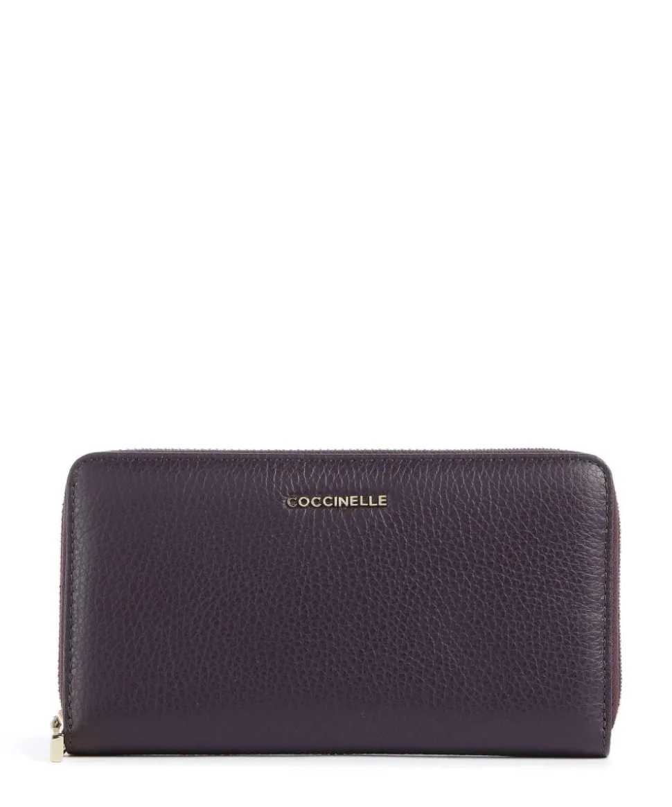 Metallic Soft Geldbörse genarbtes Leder pflaume