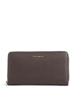 Metallic Soft Geldbörse genarbtes Leder dunkelbraun