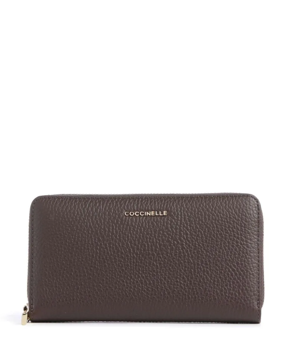 Metallic Soft Geldbörse genarbtes Leder dunkelbraun