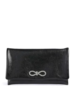 Mimosa Strass Clutch genarbtes Leder schwarz