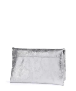 Mimosa Strass Clutch genarbtes Leder silber